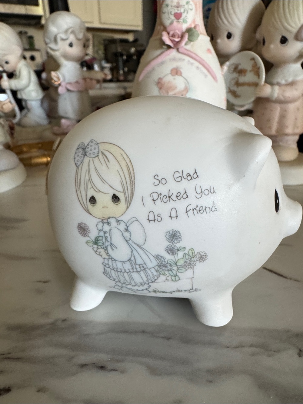 Precious Moments White Ceramic Piggy Bank - 'So Glad I Picked You As A Friend'